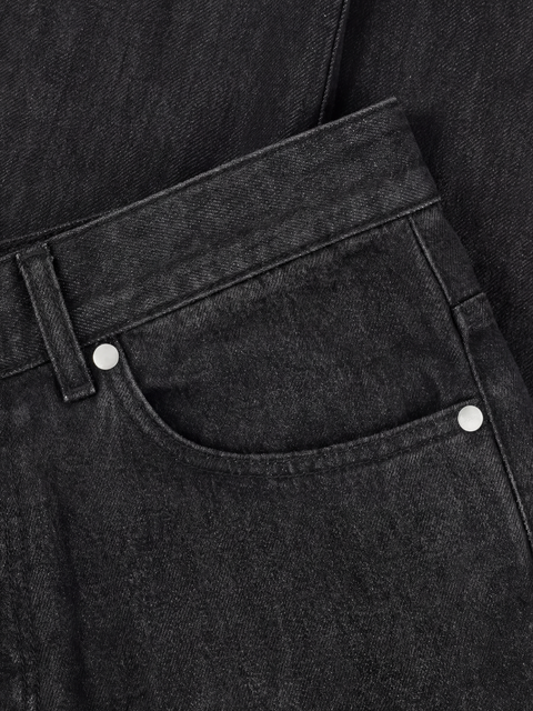 Stretch Cotton Denim Trousers- Black