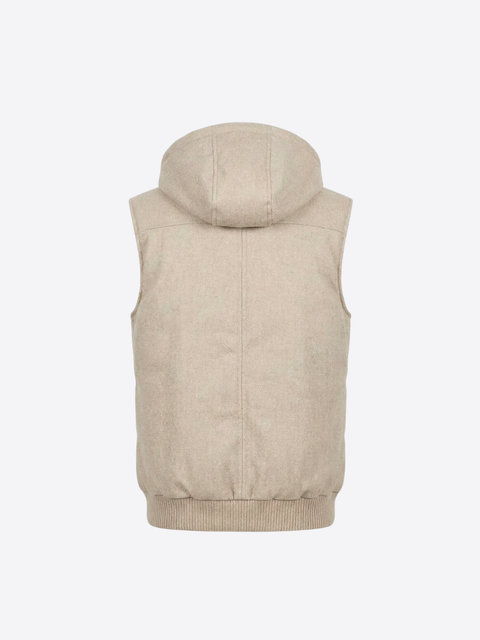 Virgin Wool & Cashmere Hooded Down Vest — Beige