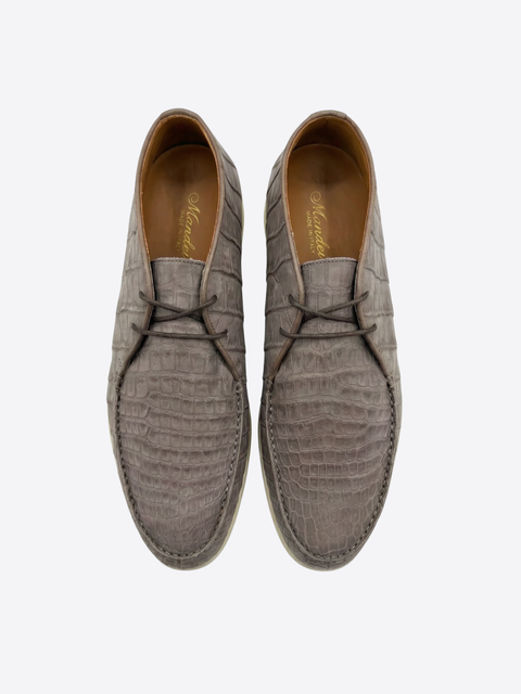 Crocodile Nubuck Leather Lace-Up Shoes – Taupe