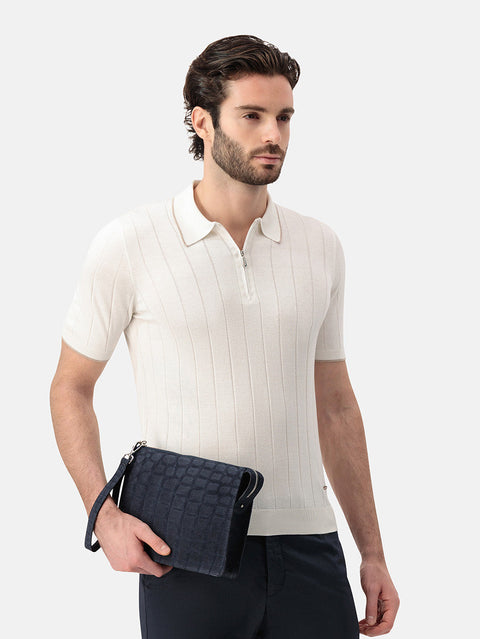 Linea Zip Polo Silk Polo – White