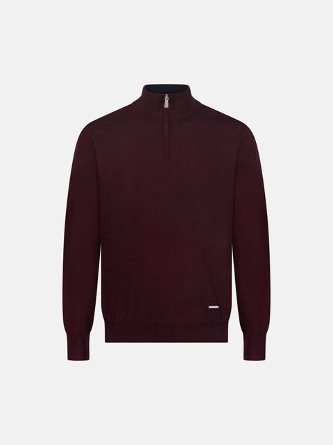 Mandelli Merino Wool Half-Zip Sweater — Dark Bordeaux