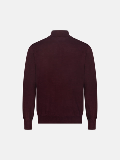 Mandelli Merino Wool Half-Zip Sweater — Dark Bordeaux, view 3