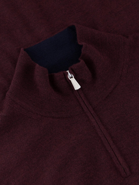 Mandelli Merino Wool Half-Zip Sweater — Dark Bordeaux, view 2