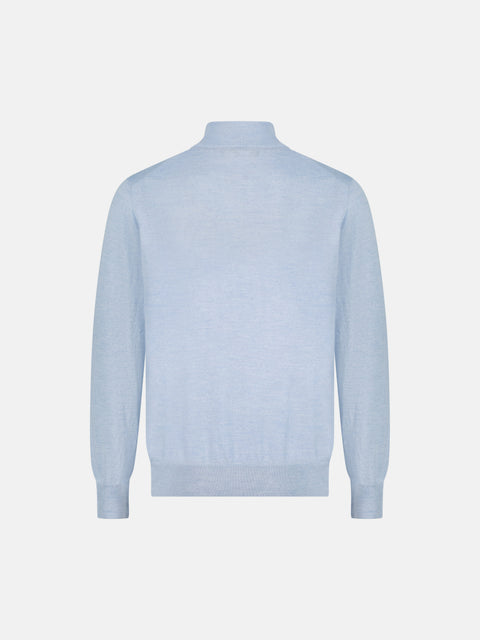 Mandelli Merino Wool Half-Zip Sweater — Light Blue, view 3