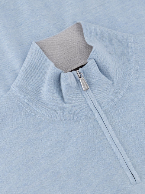 Mandelli Merino Wool Half-Zip Sweater — Light Blue, view 2