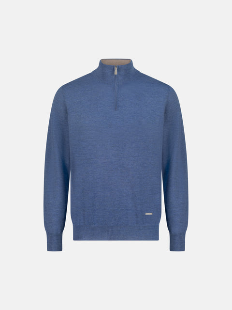Mandelli Merino Wool Half-Zip Sweater — Pale Blue