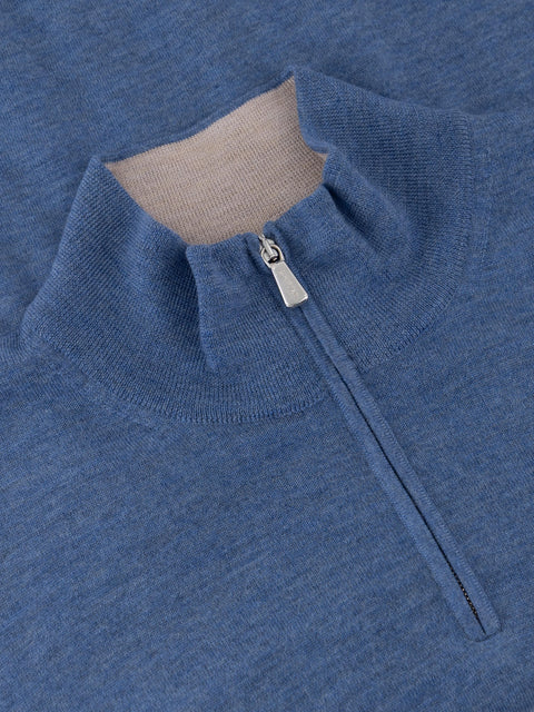 Mandelli Merino Wool Half-Zip Sweater — Pale Blue, view 3