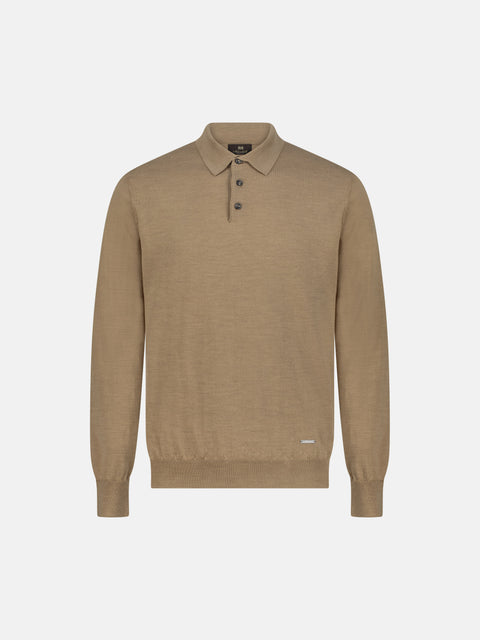 Mandelli Merino Wool Polo with Buttons — Cream