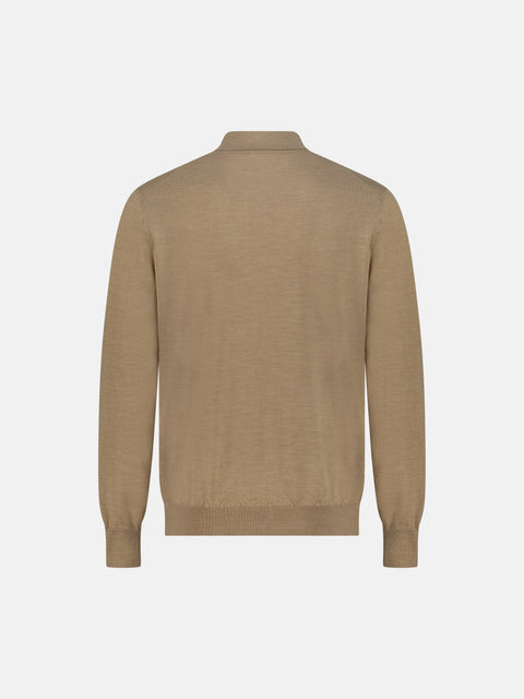 Mandelli Merino Wool Polo with Buttons — Cream, view 3