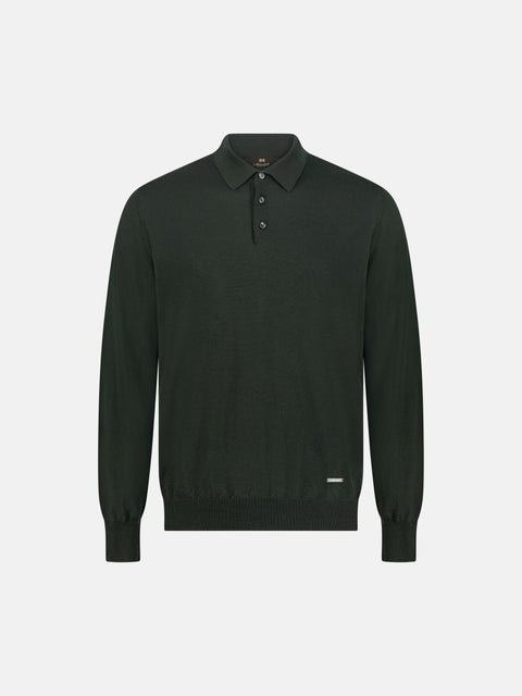 Mandelli Merino Wool Polo with Buttons — Fir Green