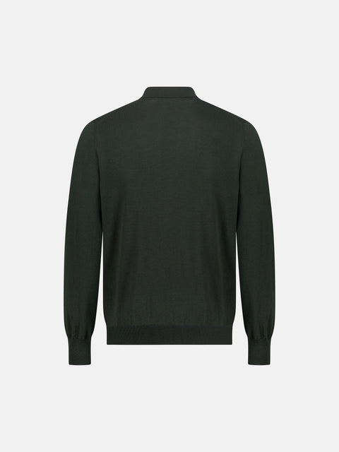 Mandelli Merino Wool Polo with Buttons — Fir Green, view 3