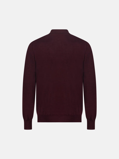 Mandelli Merino Wool Polo with Buttons — Dark Bordeaux, view 3