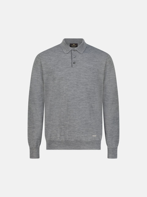 Mandelli Merino Wool Polo with Buttons — Antique Silver