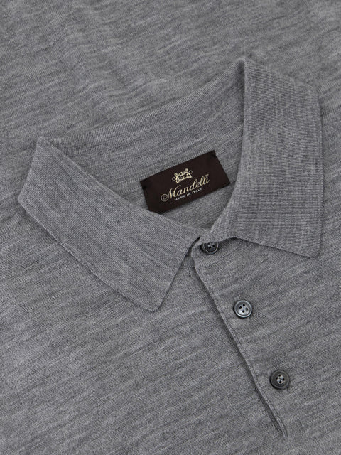 Mandelli Merino Wool Polo with Buttons — Antique Silver, view 2