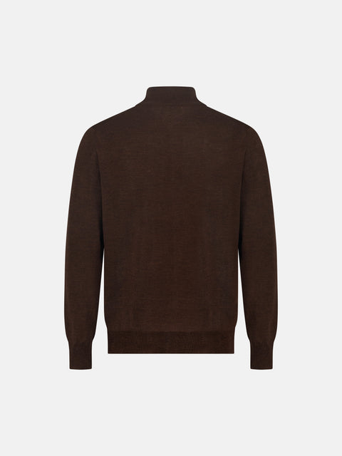 Mandelli Merino Wool Full-Zip Sweater — Brown, view 3