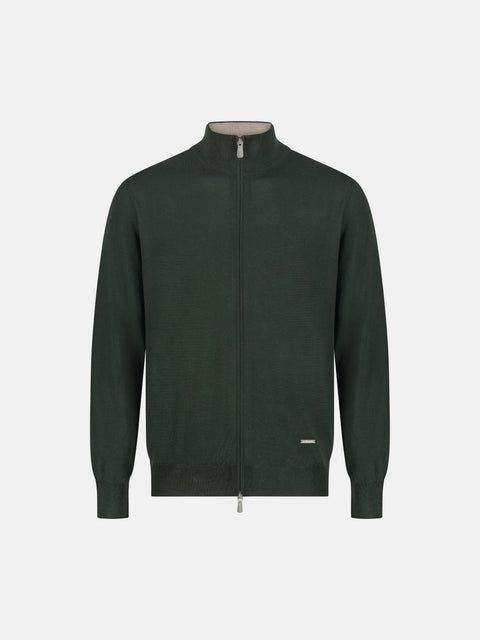 Mandelli Merino Wool Full-Zip Sweater — Fir Green