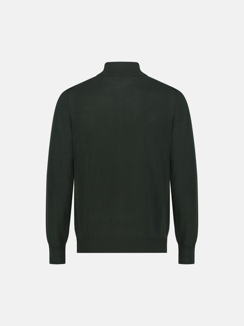 Mandelli Merino Wool Full-Zip Sweater — Fir Green, view 3