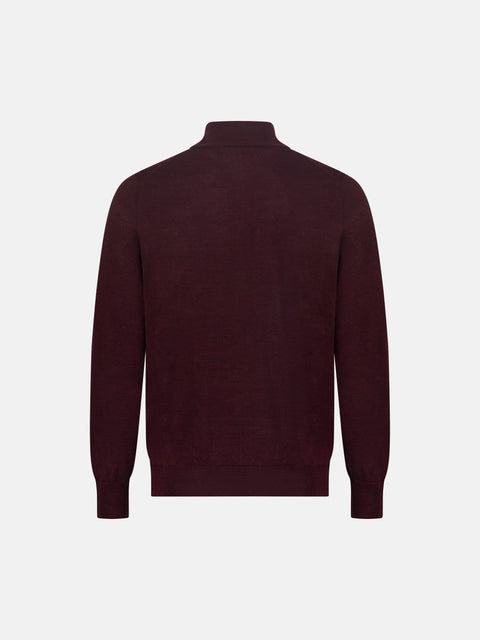 Mandelli Merino Wool Full-Zip Sweater — Dark Bordeaux, view 3