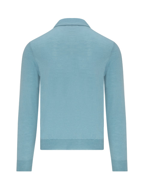 Merino Wool Full-Zip Sweater — Pale Aqua