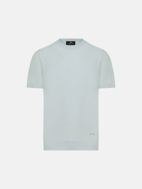 Mandelli Virgin Wool Knitted T-Shirt — Pearl Blue
