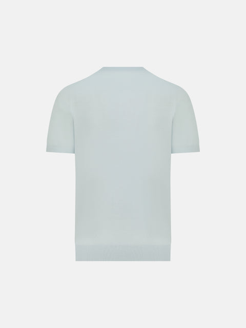 Mandelli Virgin Wool Knitted T-Shirt — Pearl Blue, view 3