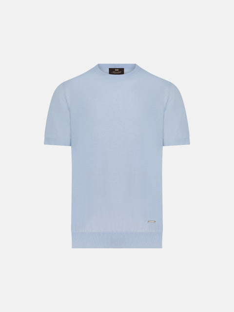 Mandelli Virgin Wool Knitted T-Shirt — Horizon Blue
