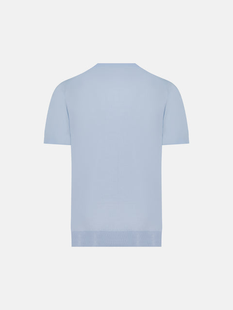 Mandelli Virgin Wool Knitted T-Shirt — Horizon Blue, view 3