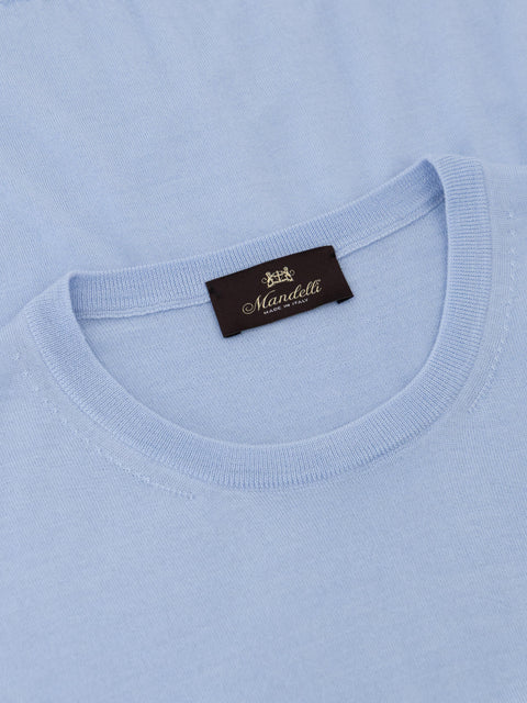 Mandelli Virgin Wool Knitted T-Shirt — Horizon Blue, view 2