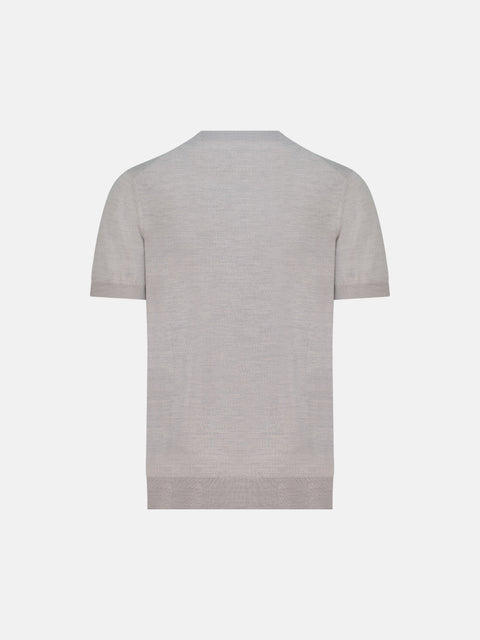Mandelli Virgin Wool Knitted T-Shirt — Ice, view 3