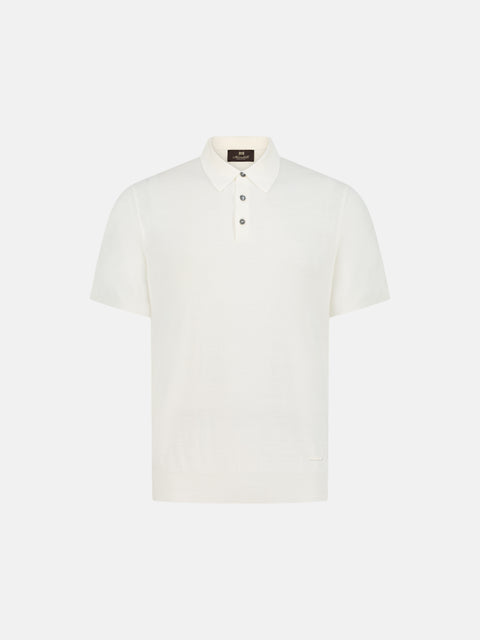 Mandelli Virgin Wool Short-Sleeve Polo with Buttons — Ivory
