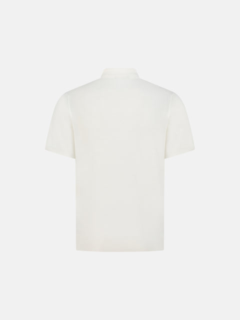 Mandelli Virgin Wool Short-Sleeve Polo with Buttons — Ivory, view 3