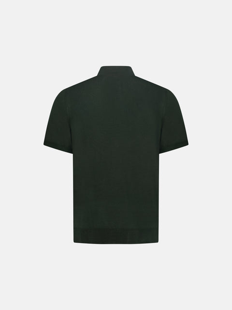 Mandelli Virgin Wool Short-Sleeve Polo with Buttons — Fir Green, view 3