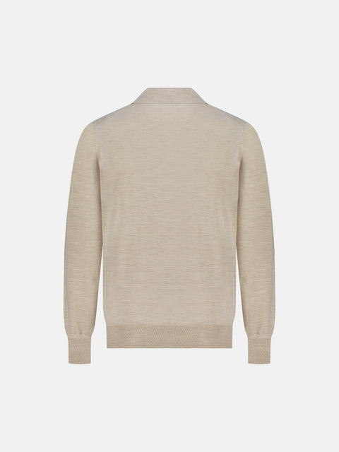 Mandelli Virgin Wool Long-Sleeve Buttonless Polo — Light Beige, view 3