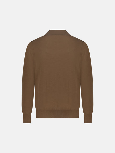 Mandelli Virgin Wool Long-Sleeve Buttonless Polo — Honey, view 3