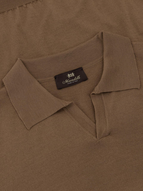Mandelli Virgin Wool Long-Sleeve Buttonless Polo — Honey, view 2