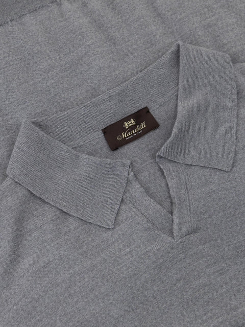 Mandelli Virgin Wool Long-Sleeve Buttonless Polo — Gunmetal, view 2