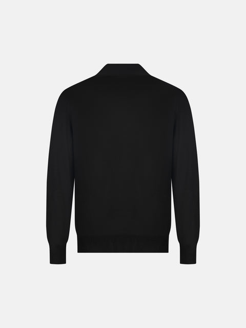 Mandelli Virgin Wool Long-Sleeve Buttonless Polo — Black, view 3