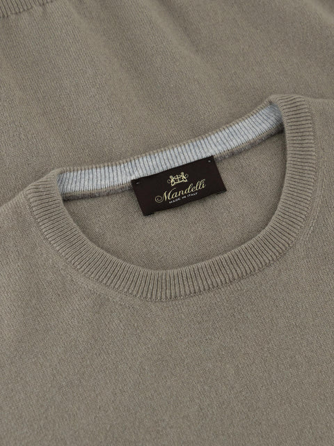 Mandelli Pure Cashmere Round-Neck Sweater — Stone, view 2