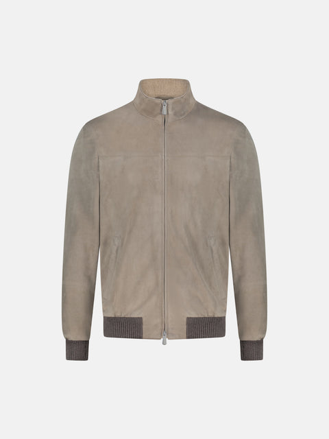 Mandelli Baby Suede Blouson with Cashmere Lining — Beige