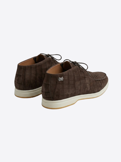 Crocodile Nubuck Leather Lace-Up Shoes – Dark Brown