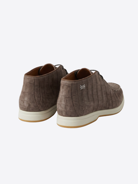 Crocodile Nubuck Leather Lace-Up Shoes – Taupe