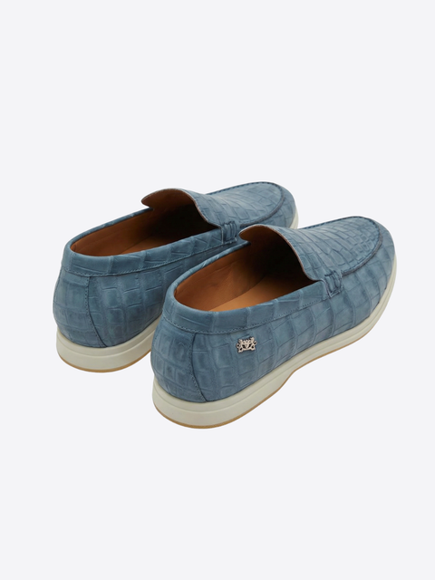Crocodile Nubuck Leather Loafers – Light Blue