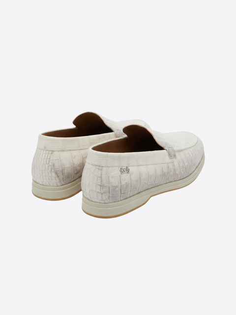 Himalayan Crocodile Nubuck Leather Loafers - Latte