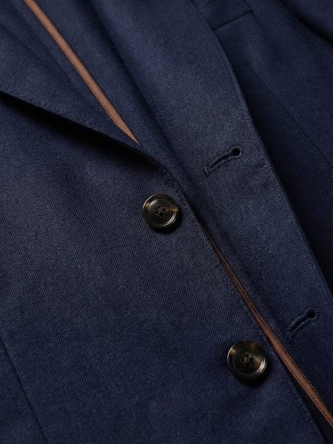 Soft Tailored Wool & Cashmere Blazer- Navy Blue