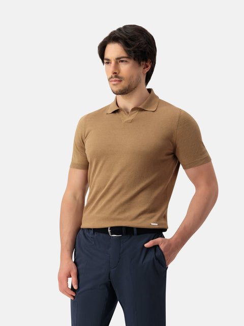 Polo V-neck T-Shirt- Honey