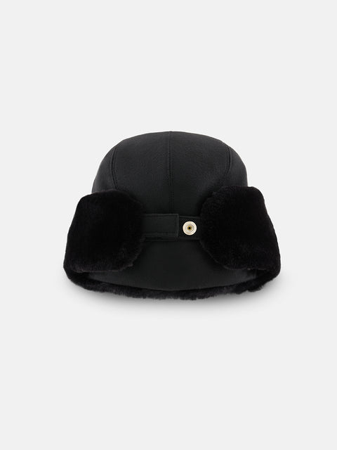 Cashmere Cap with Mink Trim – Black