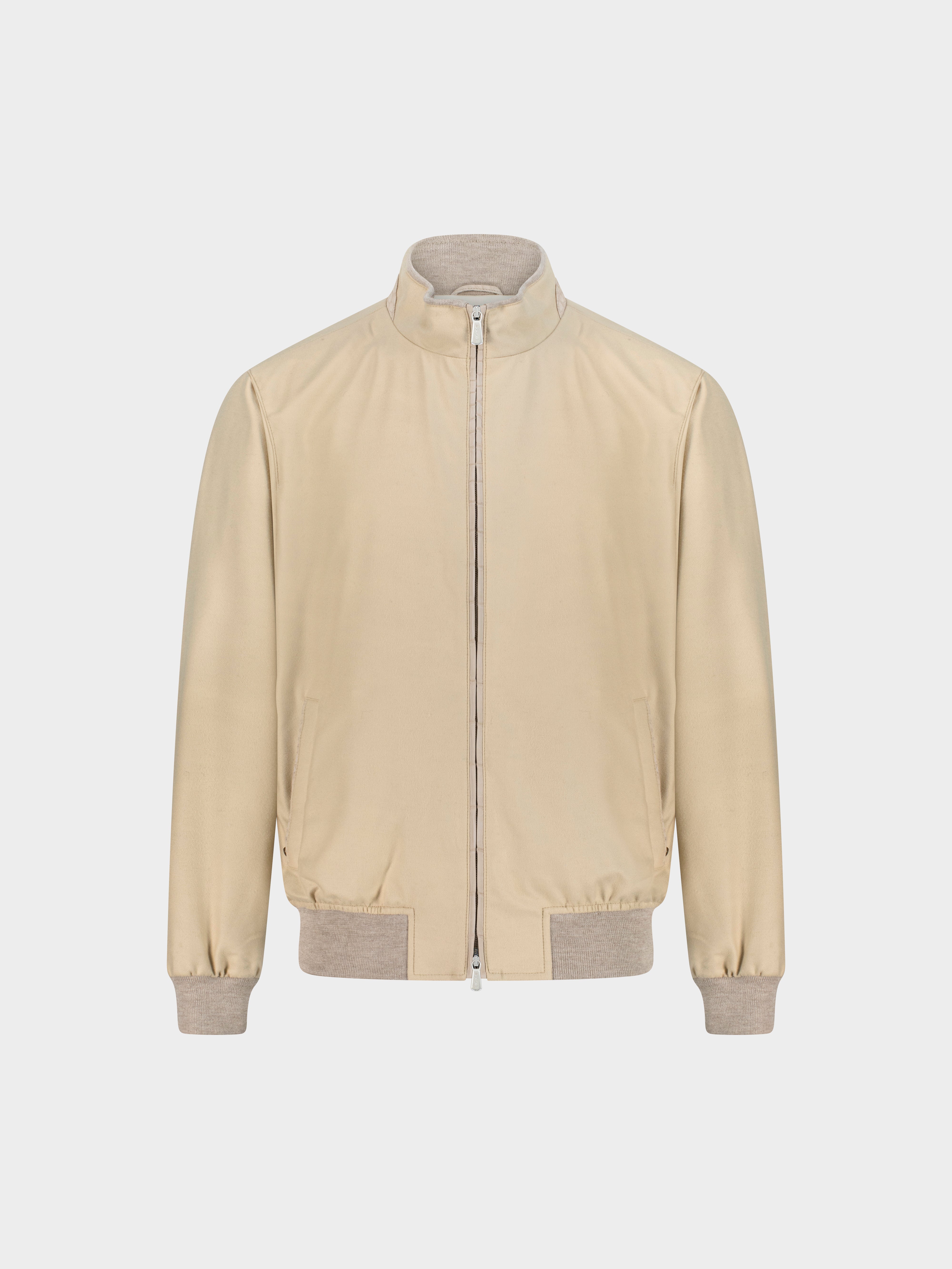 Vicuña Fabric Blouson with Crocodile Details – Beige