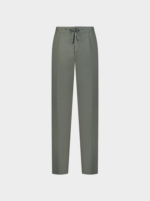 Linen & Cotton Drawstring Trousers - Military Green