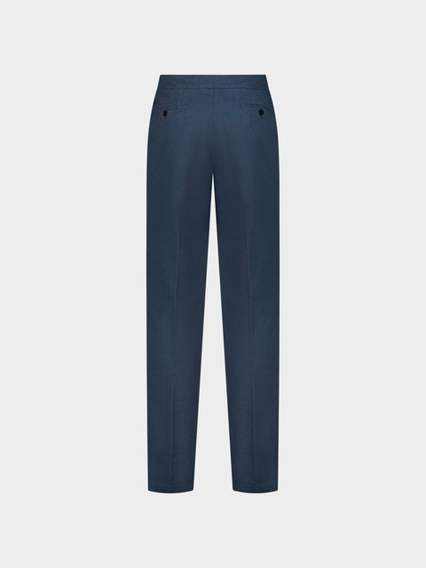 Linen & Cotton Drawstring Trousers in Blue