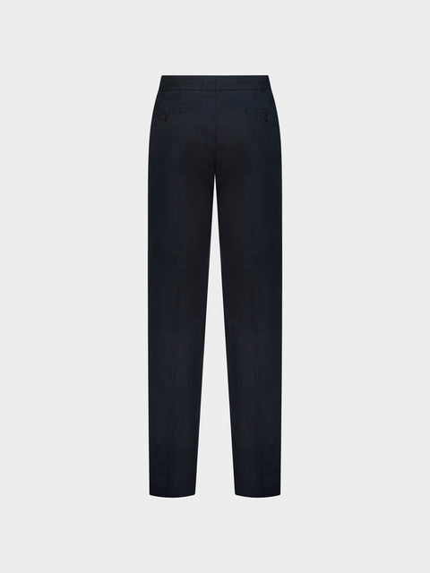 Linen & Cotton Drawstring Trousers -  Navy Blue